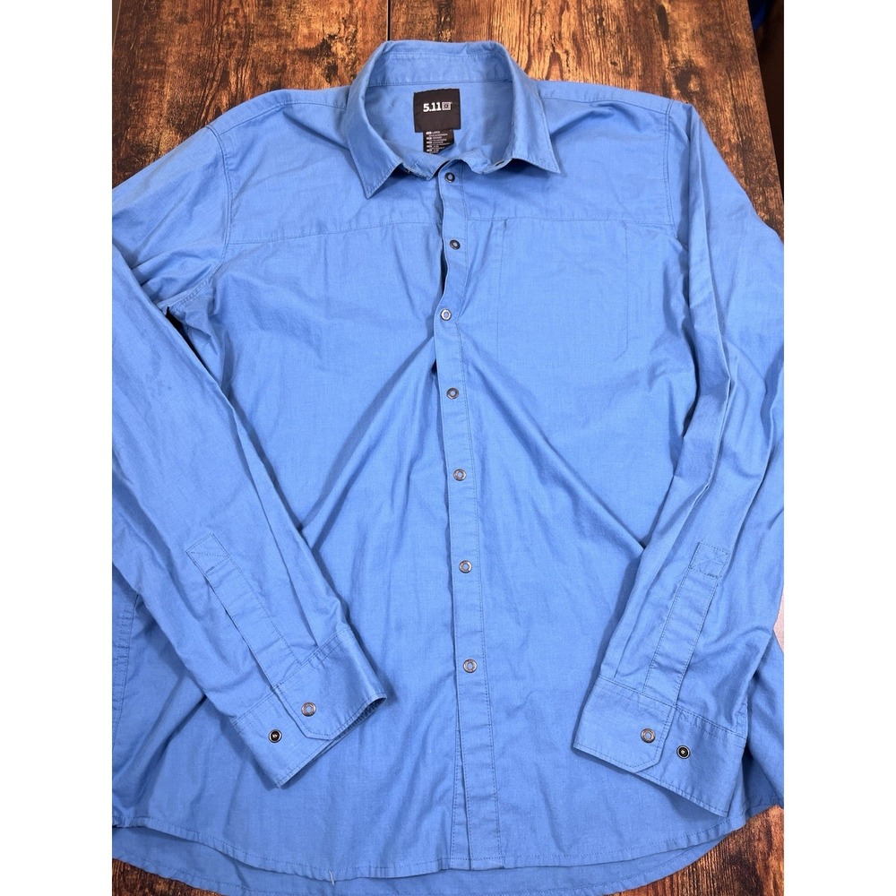 5.11 Tactical Mens Large Blue Long Sleeve Snap Front Button Down Work Shirt